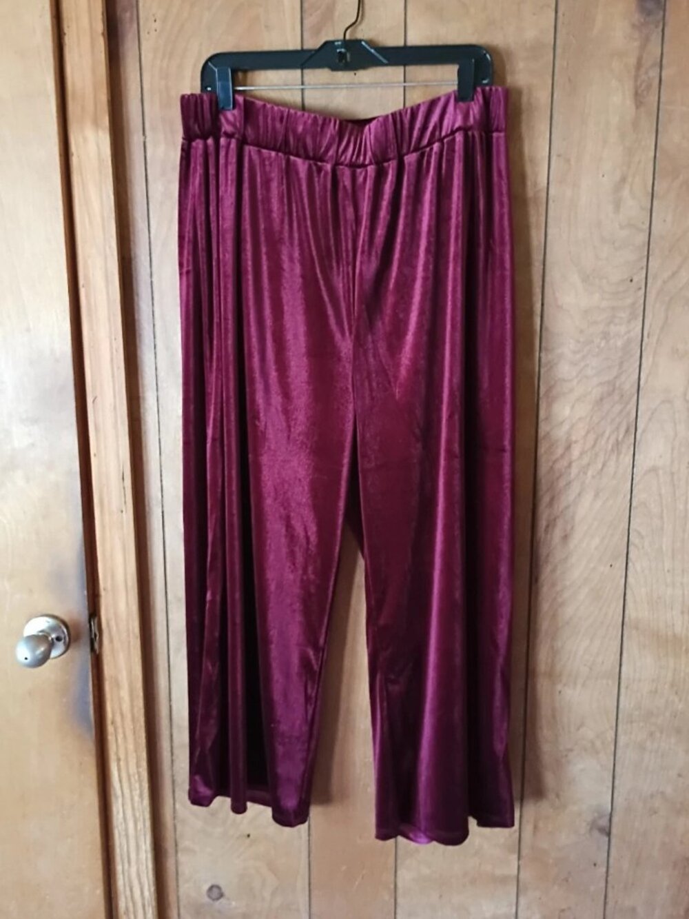 Lovely Melody Wine Velvet Wide Leg Pants 3X NWT Elastic Waist